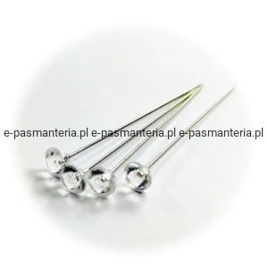 szpilki z przeźroczystymi główkami - diamenciki 51mm 20szt SILBER