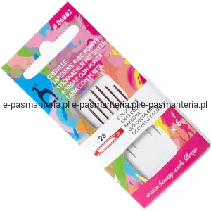 igły do haftu ostre z kolorowym uchem 26" PONY 06882 .