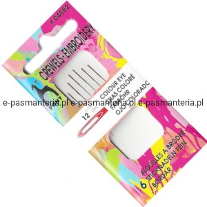 igły do haftu z kolorowym uchem 12" PONY 04882 .