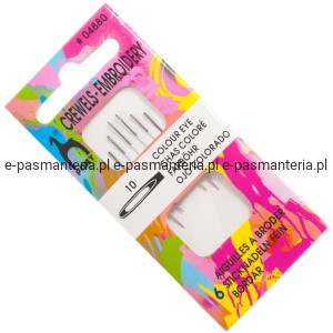 igły do haftu z kolorowym uchem  10" PONY 04880 .