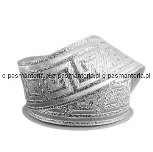 Taśma żakardowa wzór grecki metalizowana 3,5cm srebrna