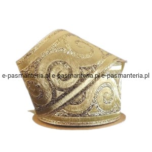 Taśma żakardowa fale metalizowana 3,5cm złota
