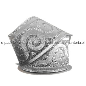 Taśma żakardowa fale metalizowana 3,5cm srebrna