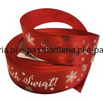 wstążka 25mm / 18mb czerwona/srebro Wesołych Świąt