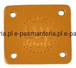 etykieta skórzana "hand made" 30 musztarda 32x38mm
