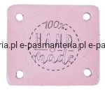 etykieta skórzana "hand made" 13 różówa 32x38mm