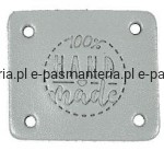 etykieta skórzana "hand made" 14 popielata 32x38mm 