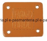 etykieta skórzana "hand made" 30 musztarda 32x38mm w2
