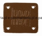 etykieta skórzana "hand made" 05 ciemny brąz 32x38mm w2 