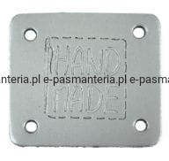 etykieta skórzana "hand made" 14 popielata 32x38mm w2