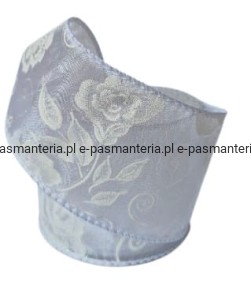 biała wstążka szyfon z nadrukiem 64mmx2,7m z drutem 