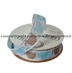 wstążka rypsowa w niebieskie słoniki 15mmx2,7m